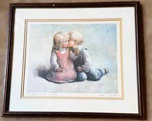 Su Etem Framed Print – Children Kissing – Romantic Sentimental Art