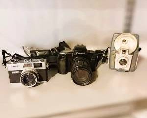 Vintage Canon Camera Lot – SLR w/ Lens, Point & Shoot & Vintage Camera