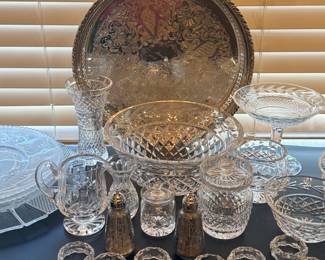 Pressed Glass Serving Set Cake Stand Plates Bowls Cups Dessert Server Lot Elegant Entertaining
