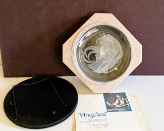 Morgantown Crystal “Angelica” Plate Michael Yates Lead Crystal w Stand COA Vintage