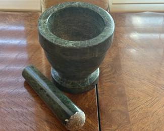 Green Marble Mortar and Pestle Heavy Stone Herb Spice Grinder Kitchen Tool