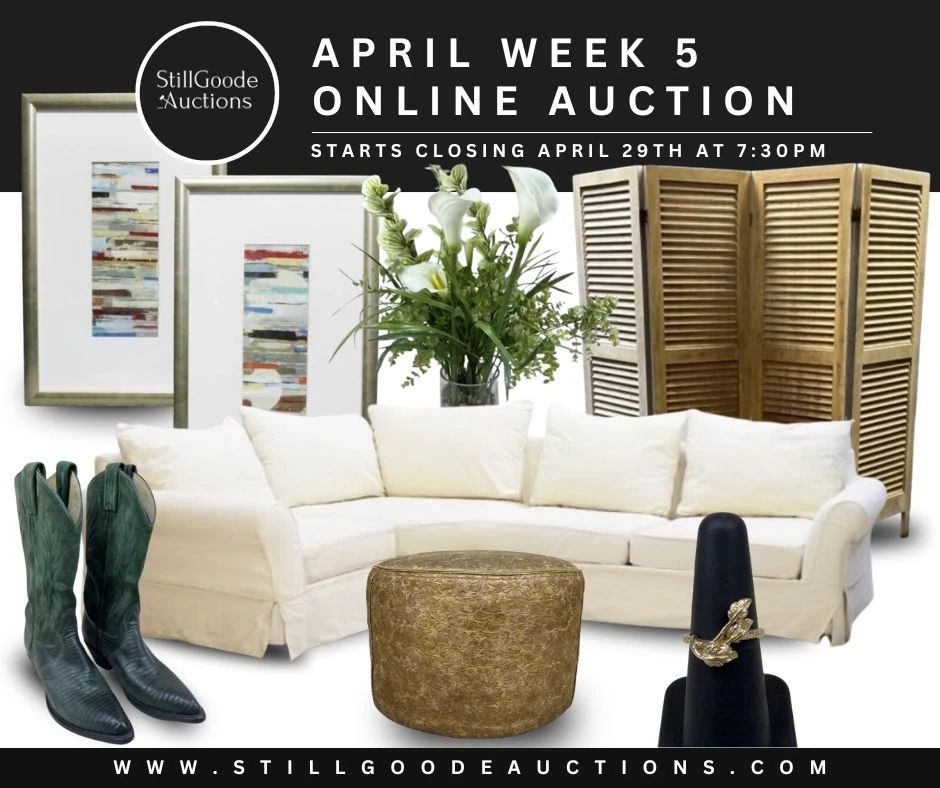 Furniture, jewelry, antiques, artwork, decor, collectibles, rugs, mirrors, and more.