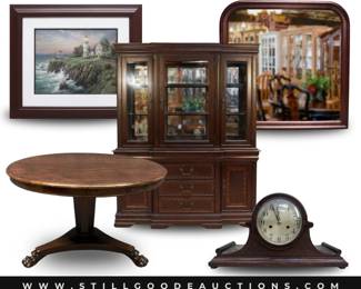 Furniture, antiques, clocks, designer furniture, lighting, rugs, art glass and much more.