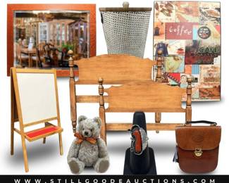 Toys, Steiff, designer bags, jewelry, artwork, paintings, mirrors, ammunition, mid century modern and much more.