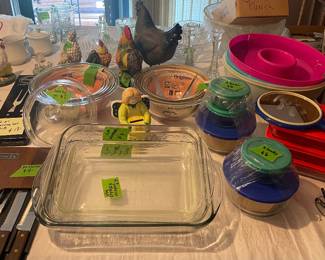 Vintage chickens and storage containers