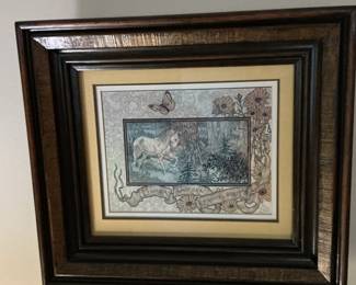 Framed Unicorn Print with Floral Border