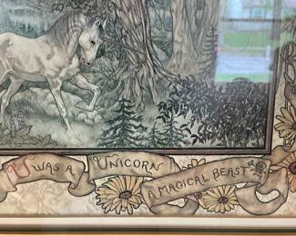 Framed Unicorn Print with Floral Border