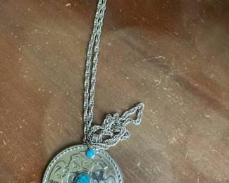 Bell Trading Post Sterling Silver Turquoise Thunderbird Pendant Necklace