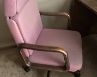 Vintage Pink Upholstered Desk Chair with Wooden Arms