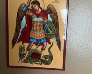 Saint Michael the Archangel Icon and Jesus Playing Football Art Print