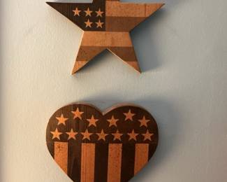 Wooden American Flag Star and Heart Decor