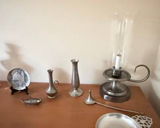 Pewter Decorative Items Collection with Hurricane Lamp