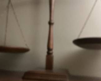 Vintage Brass and Wood Balance Scale