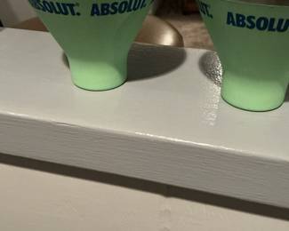 Set of Four Absolut Vodka Martini Glasses and Four Shamrock Shot Glasses