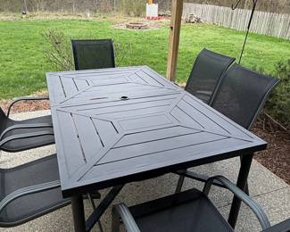 Black Metal Outdoor Dining Set with Sling Chairs