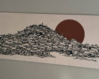 Canvas Print of a Hillside Village at Sunset