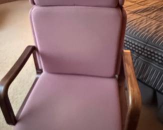 Vintage Upholstered Office Chair with Wooden Armrests