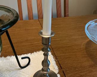 Baldwin "Key" Mark Pewter Candlesticks and Glass Candle Holder