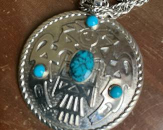 Bell Trading Post Sterling Silver Turquoise Thunderbird Pendant Necklace