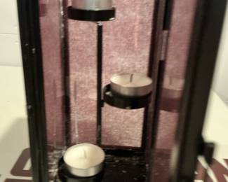Black Metal Lantern with Purple Glass and Tealight Holders