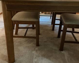 Oak Mission Style Dining Set with Six Chairs and Dining Pad Covers