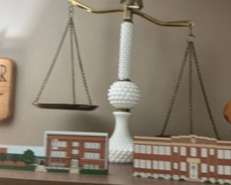 Vintage Hobnail Milk Glass Scales of Justice Figurine