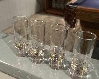 Set of Four Absolut Vodka Martini Glasses and Four Shamrock Shot Glasses