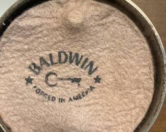 Baldwin "Key" Mark Pewter Candlesticks and Glass Candle Holder