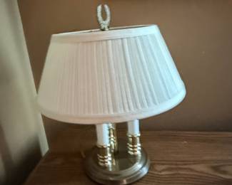 Brass Bouillotte Candlestick Table Lamp with Pleated Shade