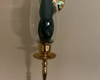 Gold Tone Glass Hurricane Sconce with Twisted Glass Insert