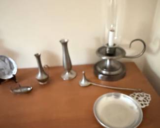 Pewter Decorative Items Collection with Hurricane Lamp
