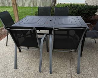 Black Metal Outdoor Dining Set with Sling Chairs