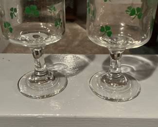 Set of Four Absolut Vodka Martini Glasses and Four Shamrock Shot Glasses