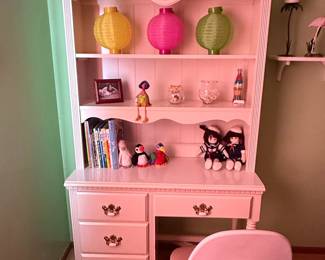 White Vanity Desk with Hutch and Chair