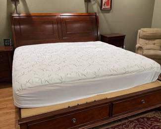 #41 - $600 -King size Sleigh bed with 2 drawers 90L x 79Wx54D with Tenicel mattress 