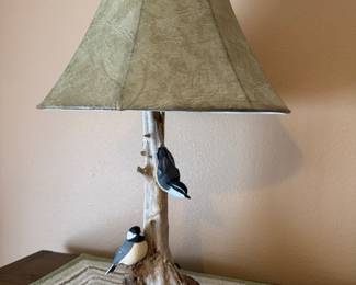 #56 - $70- Handmade bird wood lamp 26H