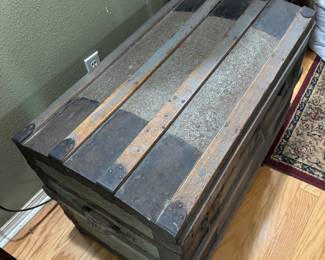 #46 - $140 -Antique trunk (one handle missing) 34Lx19Dx23D
