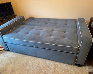 #58 - $300 - Trundle bed microsuede blue sofa convertible 6'L (open 48"W)