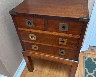 #19 - $150 - Cabinet / table 4 drawers vintage Campaign 18x12Dx27