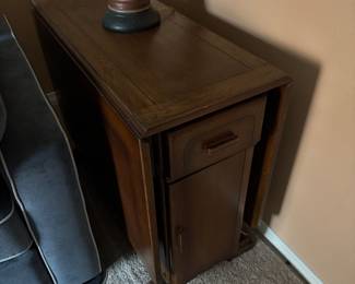 #59 - $180 - 1940's art deco drop leave table/storage 59"open 35Wx 28T