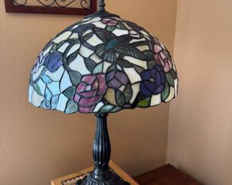 #55 - $100 -stain glass style lamp with flowers 24"W