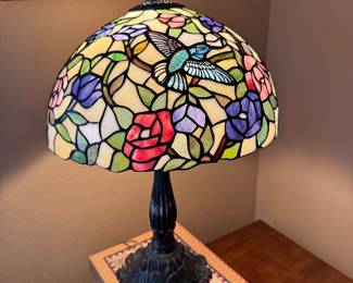 #55 - $100 -stain glass style lamp with flowers 24"W