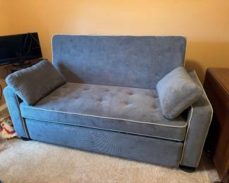 #58 - $300 - Trundle bed microsuede blue sofa convertible 6'L (open 48"W)