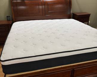 #41 - $600 -King size Sleigh bed with 2 drawers 90L x 79Wx54D with Tenicel mattress 