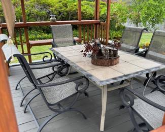 #36-$280-  Aluminum outdoor dining table is 5'6" x 3'5" x 27Hset 6 armchairs 