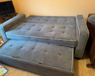 #58 - $300 - Trundle bed microsuede blue sofa convertible 6'L (open 48"W)