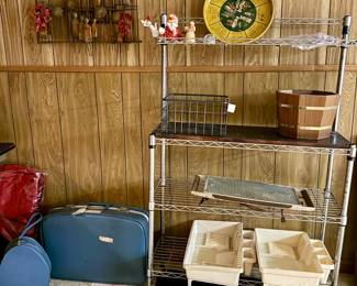 Vintage luggage, kitchen/ laundry shelf 