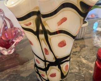 Hand blown glass murano style vase 