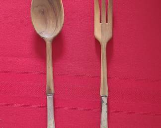 Vintage Wooden Salad Servers with SilverPlated Handles