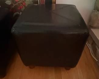 Dark Brown Leather Cube Ottoman